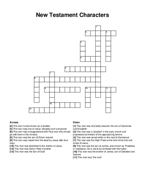 New Testament Characters Crossword Puzzle