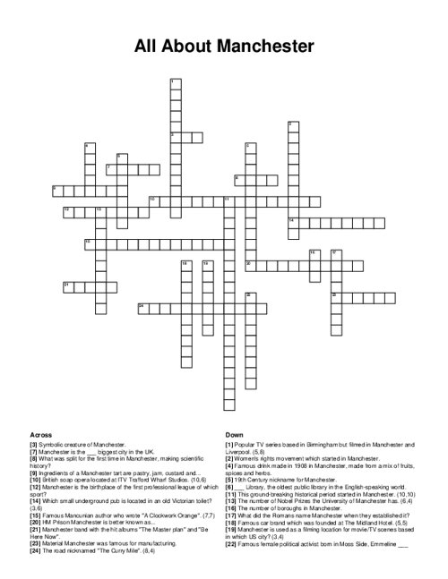 All About Manchester Crossword Puzzle