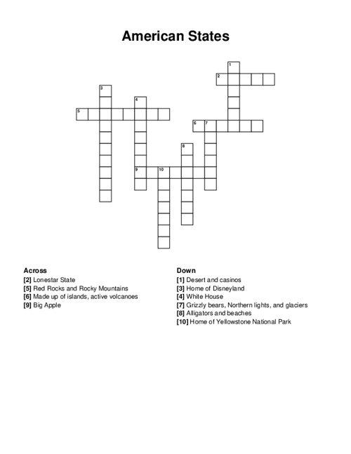 American States Crossword Puzzle
