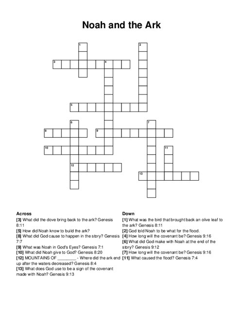 Noah and the Ark Crossword Puzzle
