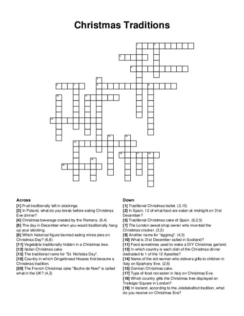 Christmas Traditions Crossword Puzzle