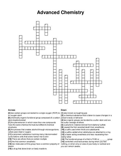 Advanced Chemistry Crossword Puzzle