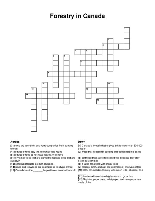 Forestry in Canada Crossword Puzzle