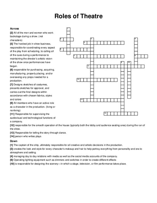 Roles of Theatre Crossword Puzzle