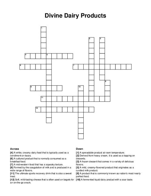 Divine Dairy Products Crossword Puzzle