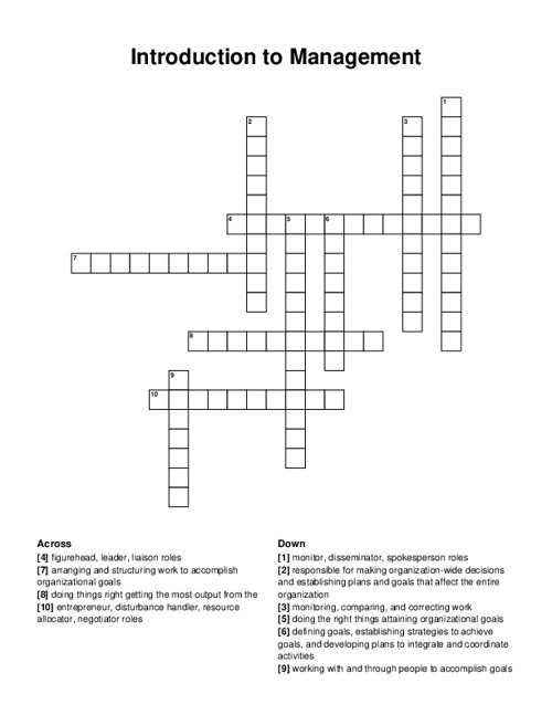 Introduction to Management Crossword Puzzle