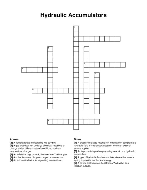Hydraulic Accumulators Crossword Puzzle