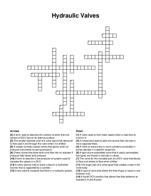 Hydraulic Valves Crossword Puzzle