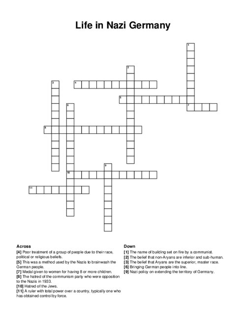 Life in Nazi Germany Crossword Puzzle