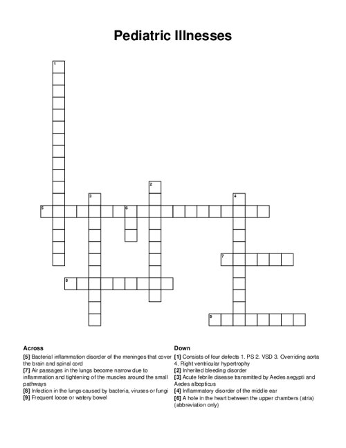 Pediatric Illnesses Crossword Puzzle