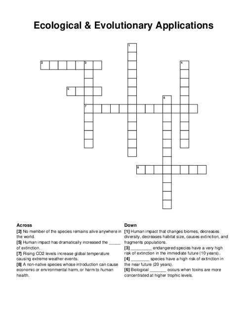 Ecological & Evolutionary Applications Crossword Puzzle