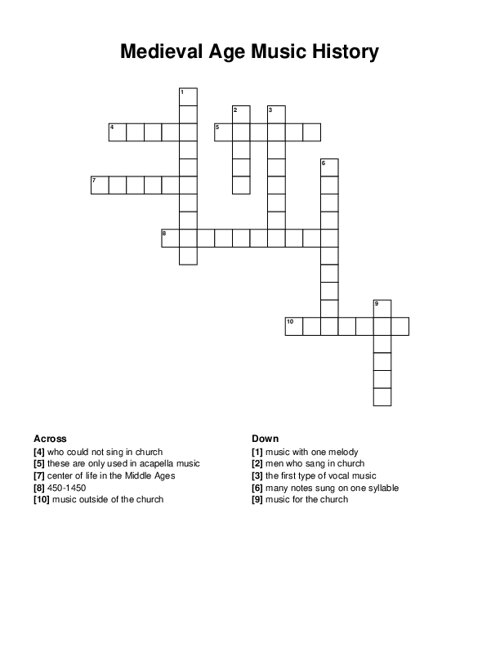 Medieval Age Music History Crossword Puzzle