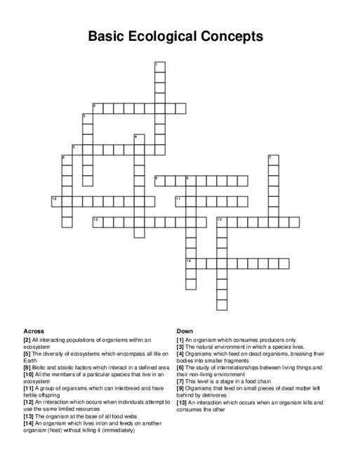 Basic Ecological Concepts Crossword Puzzle