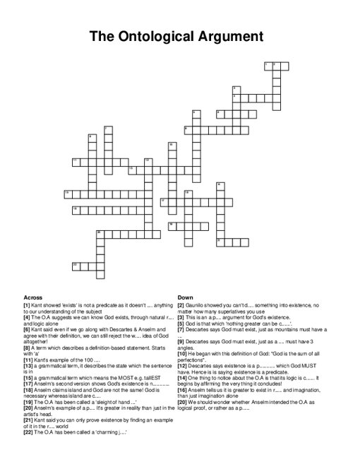 The Ontological Argument Crossword Puzzle