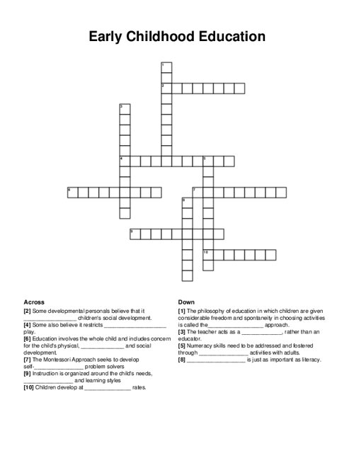 Early Childhood Education Crossword Puzzle