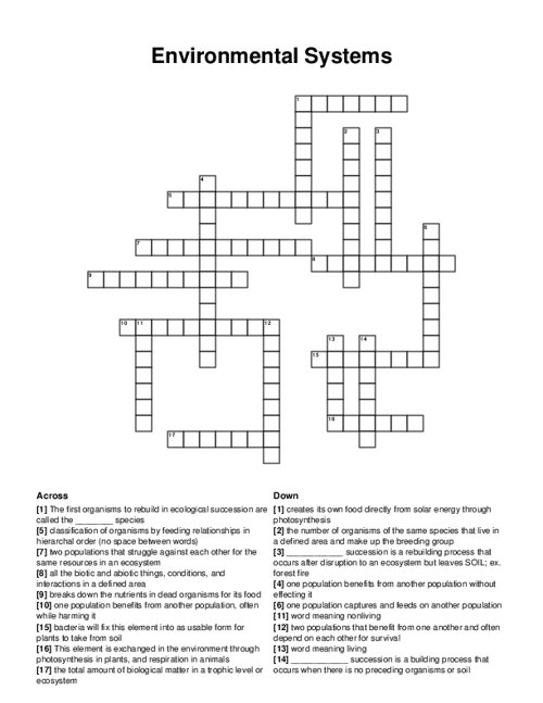 Environmental Systems Crossword Puzzle