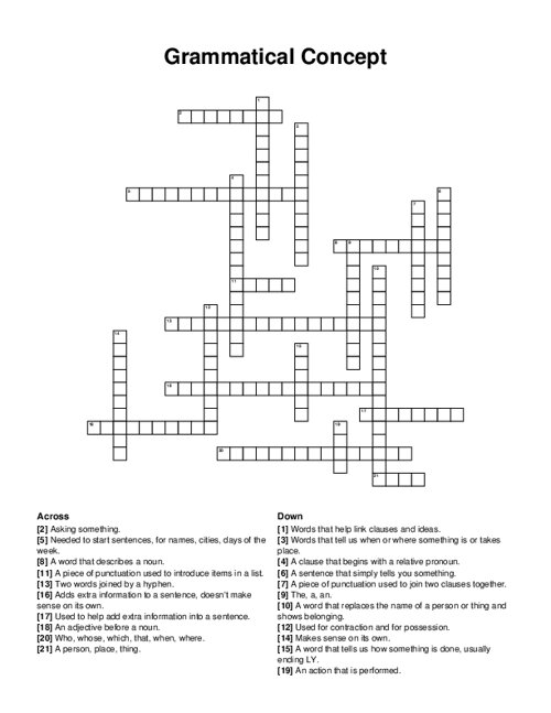 Grammatical Concept Crossword Puzzle