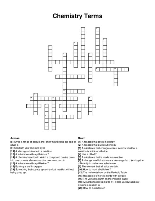 Chemistry Terms Crossword Puzzle