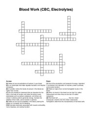 Blood Work (CBC, Electrolytes) crossword puzzle