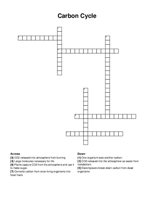 Carbon Cycle Crossword Puzzle