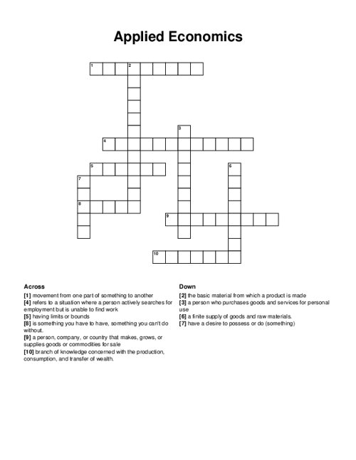 Applied Economics Crossword Puzzle
