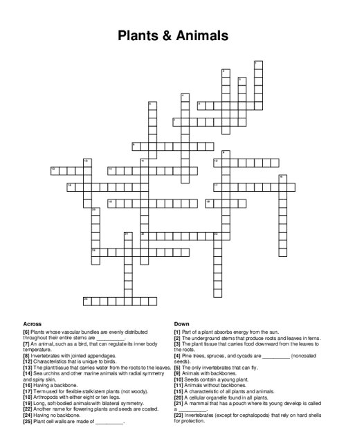 Plants & Animals Crossword Puzzle