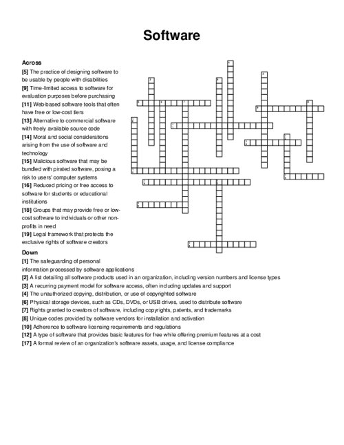 free trial version of software crossword clue