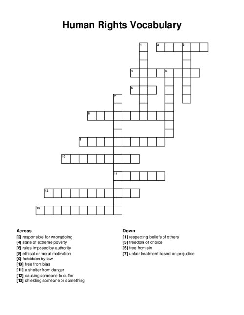 Human Rights Vocabulary Crossword Puzzle
