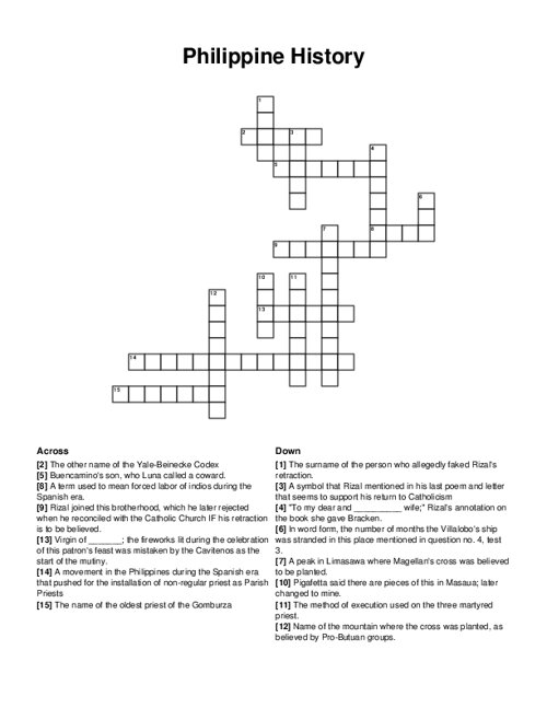 Philippine History Crossword Puzzle