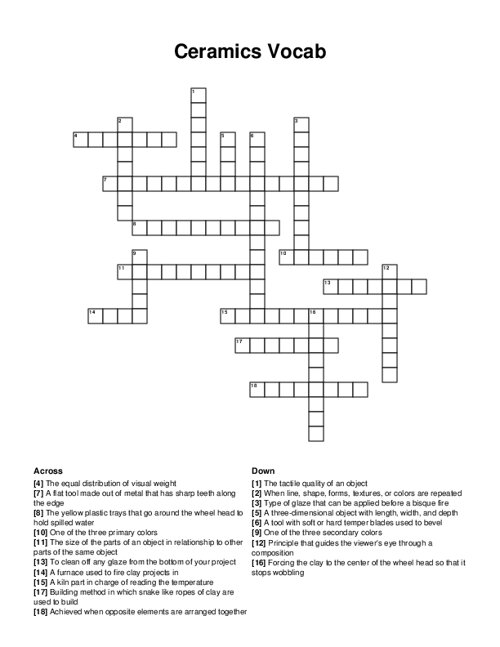 Ceramics Vocab Crossword Puzzle
