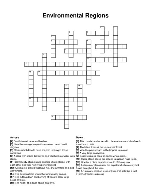Environmental Regions Crossword Puzzle