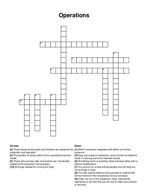 Operations Crossword Puzzle