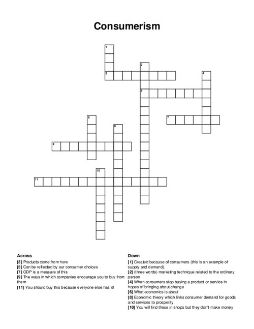 Consumerism Crossword Puzzle