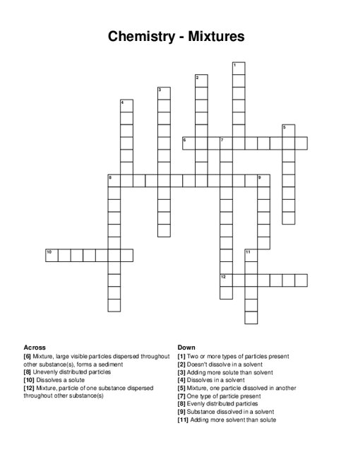 Chemistry Mixtures Crossword Puzzle