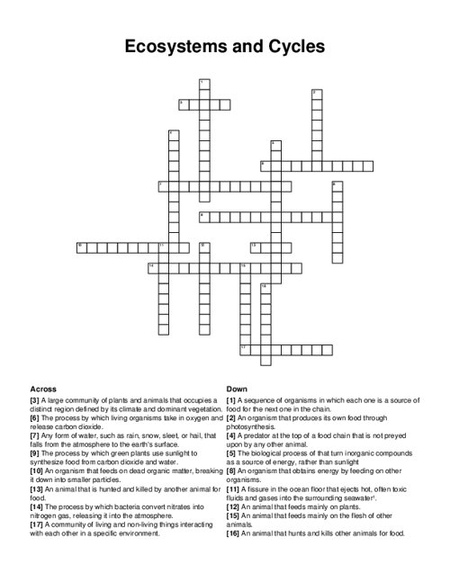 Ecosystems and Cycles Crossword Puzzle