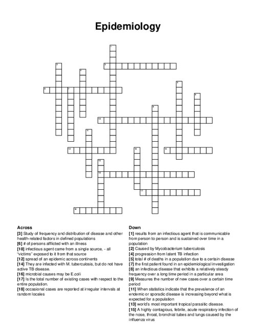 Epidemiology Crossword Puzzle