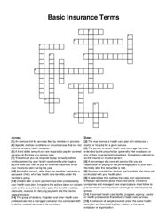 Basic Insurance Terms crossword puzzle