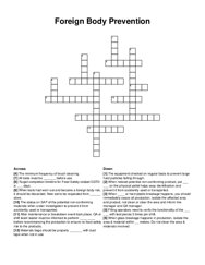 Foreign Body Prevention crossword puzzle