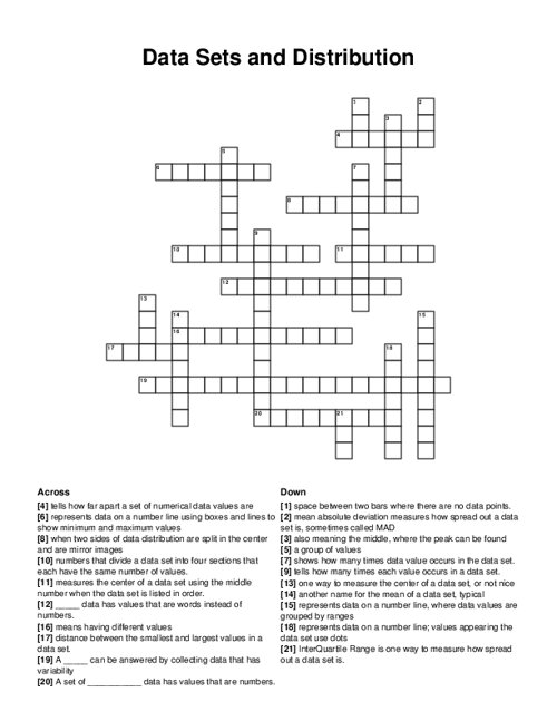 Data Sets and Distribution Crossword Puzzle