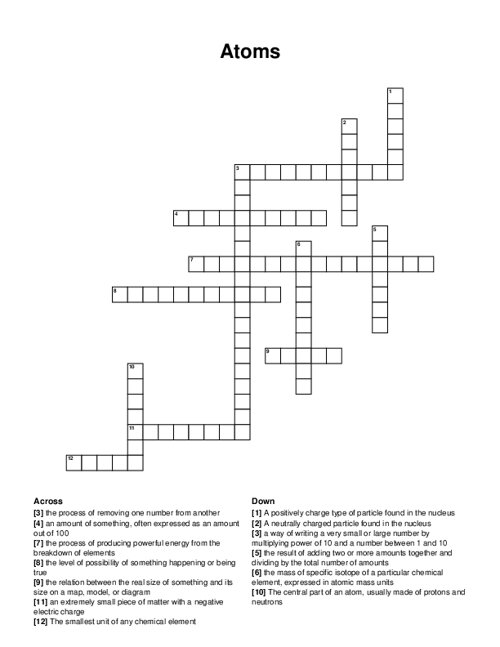 Atoms Crossword Puzzle
