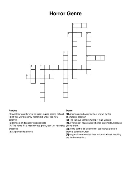 Horror Genre Crossword Puzzle