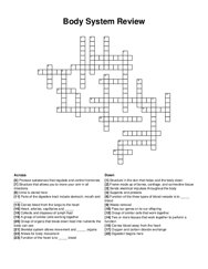 Body System Review crossword puzzle