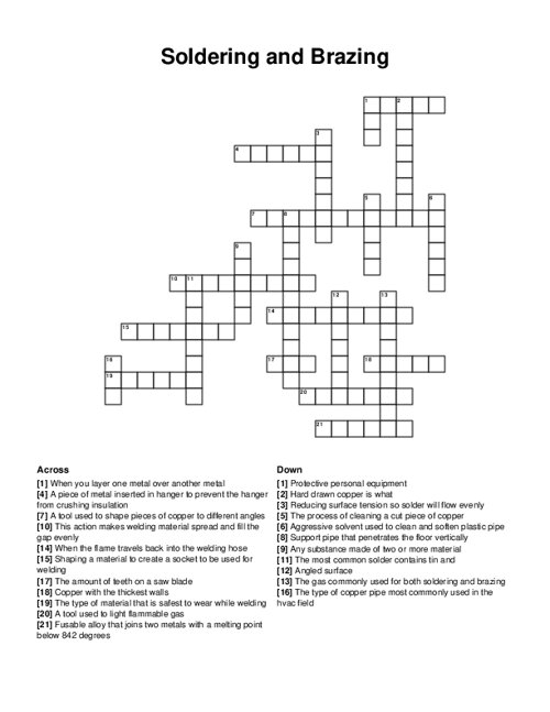 Soldering and Brazing Crossword Puzzle