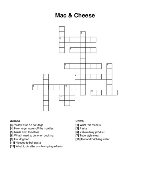 Mac & Cheese Crossword Puzzle