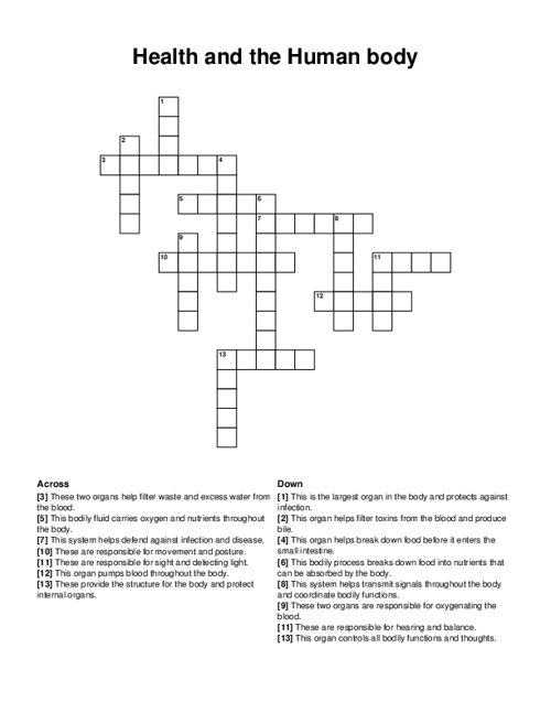 Health and the Human body Crossword Puzzle