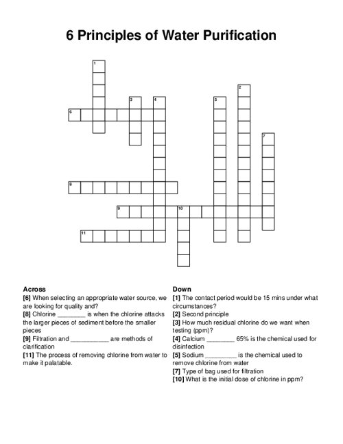 6 Principles of Water Purification Crossword Puzzle