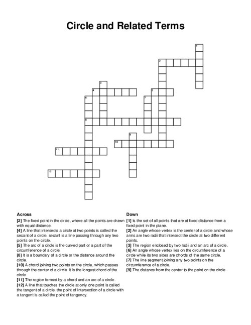 Circle and Related Terms Crossword Puzzle