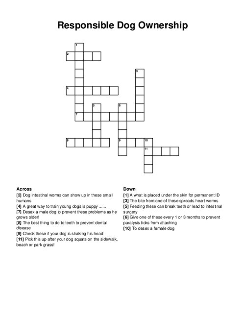 Responsible Dog Ownership Crossword Puzzle