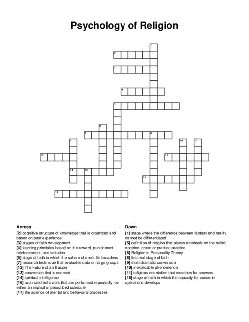 Psychology of Religion Crossword Puzzle