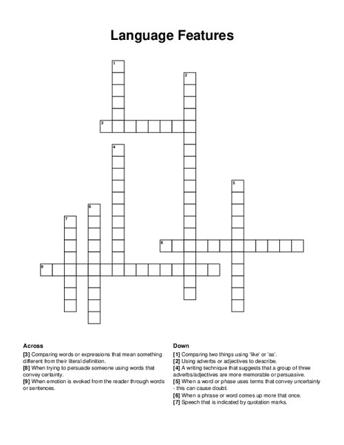 Language Features Crossword Puzzle